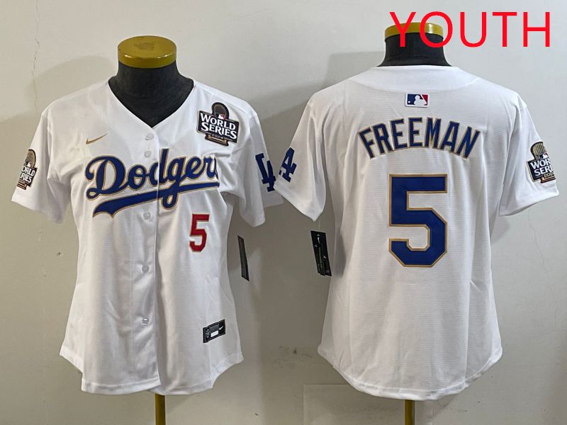 Youth Los Angeles Dodgers #5 Freeman White Gold Game 2025 Nike MLB Jersey style 2->youth mlb jersey->Youth Jersey